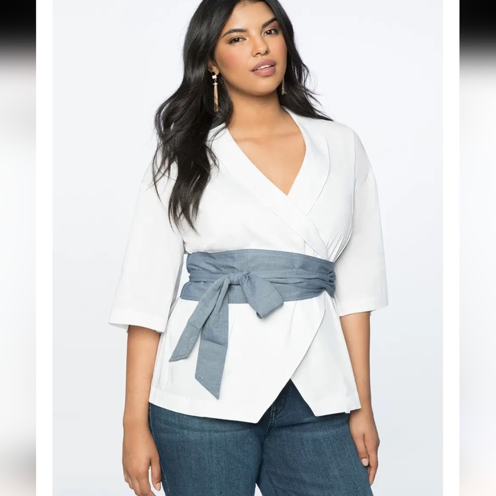 Eloquy Corset Inspired Belted White Blouse